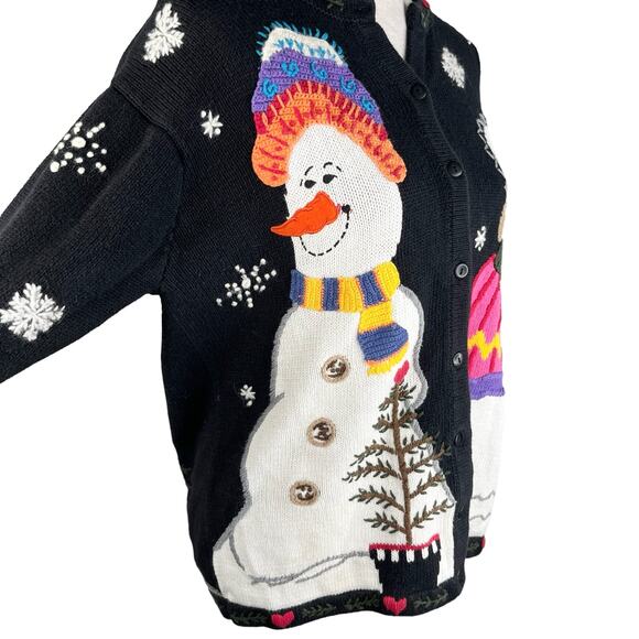 Quacker Factory Snowman Sweater M Button Down Embroidered - Picture 3 of 13